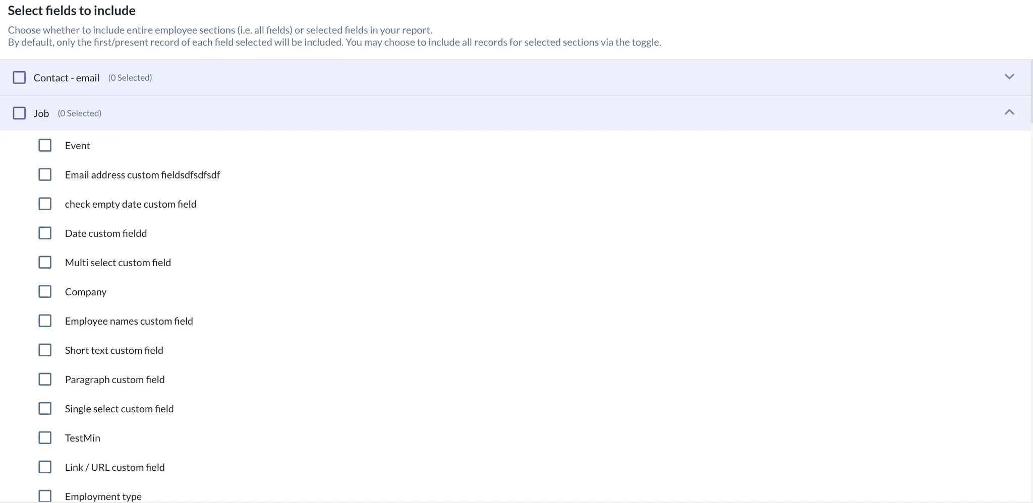 Select report fields