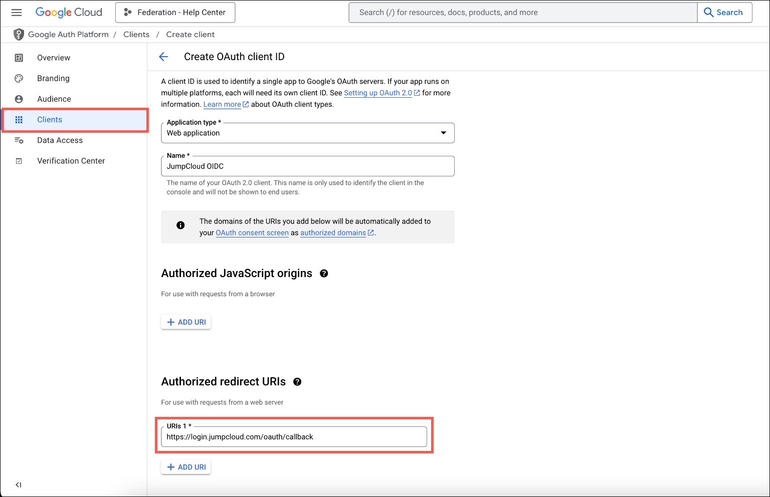 Configure Auth Platform Configure Client