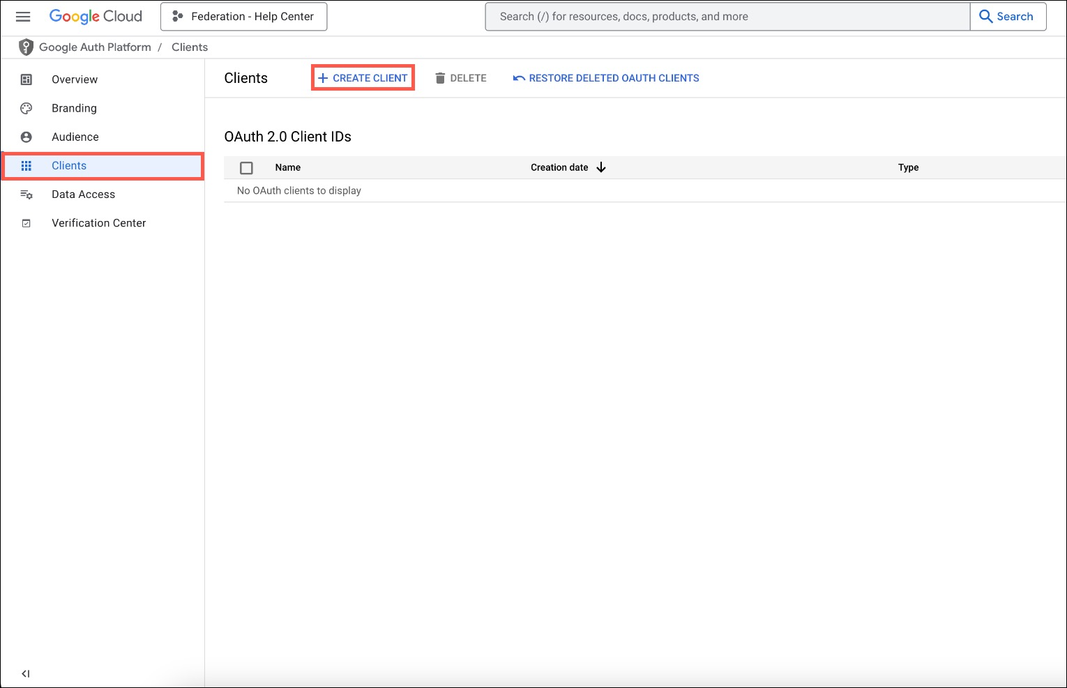 Configure Auth Platform Create Client