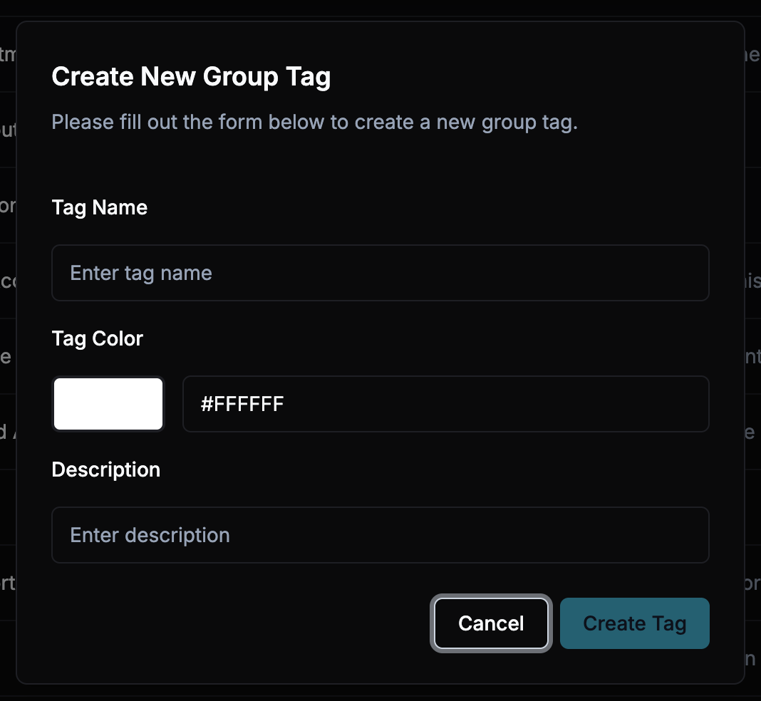 Create new group tag modal