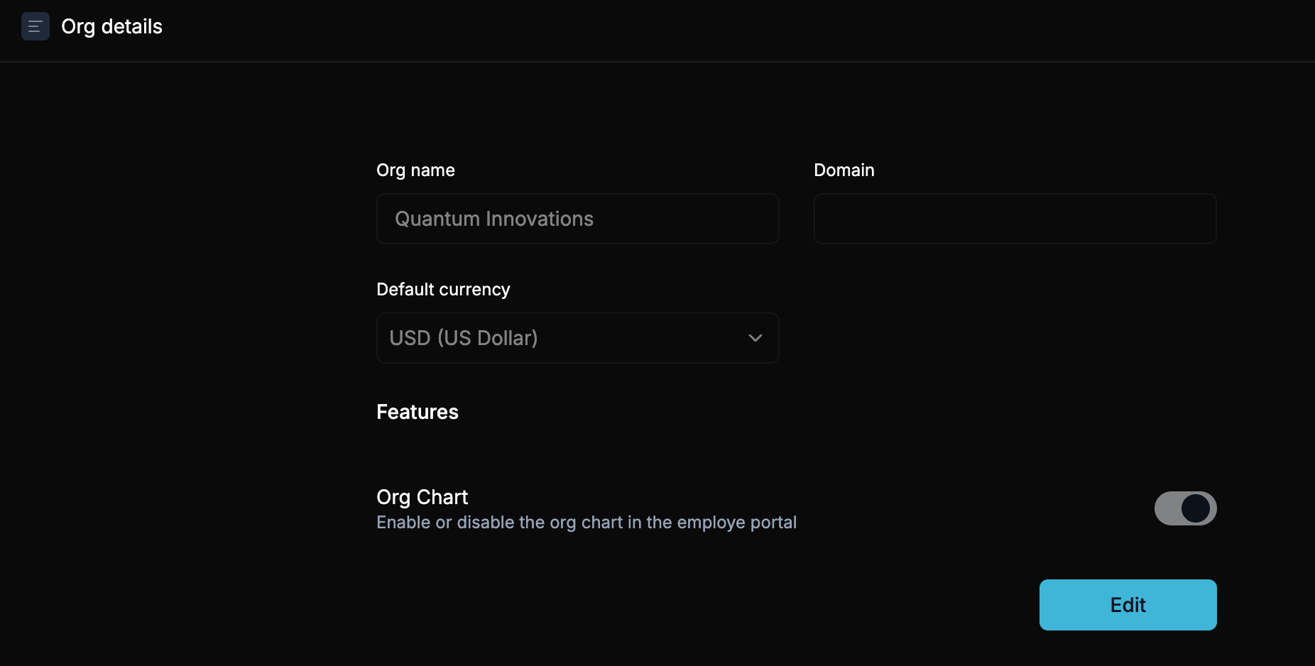 Org details configuration