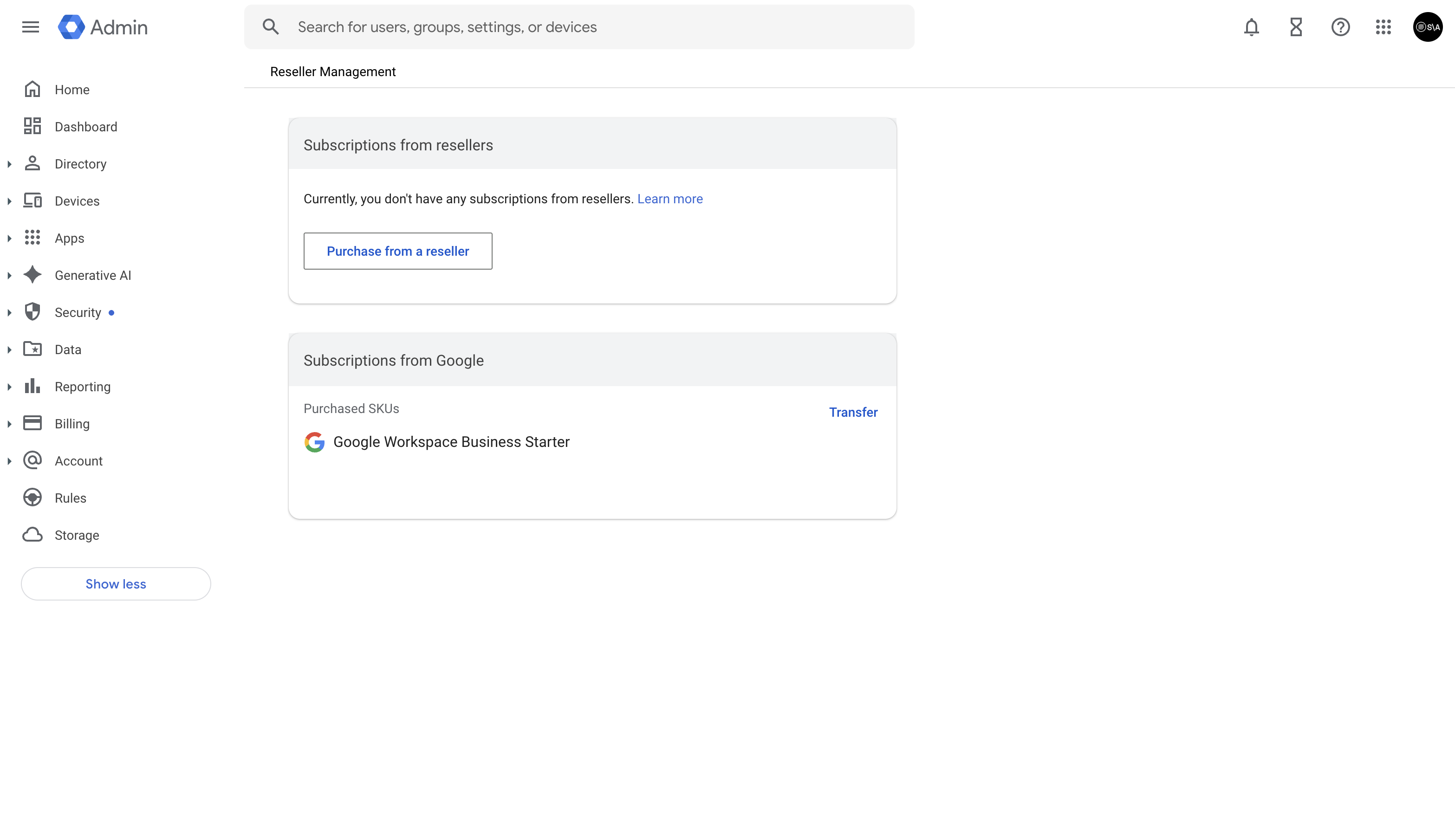 Google Admin Console - Reseller Management