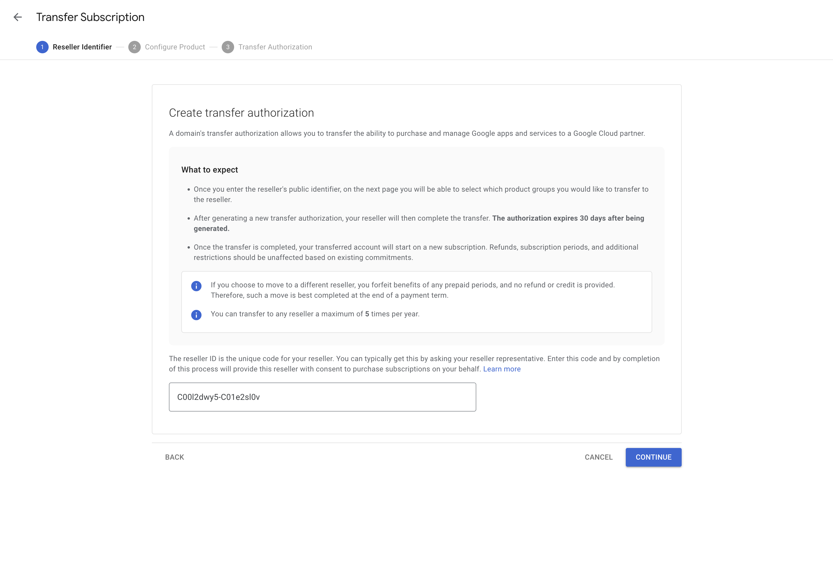 Enter Reseller Identifier