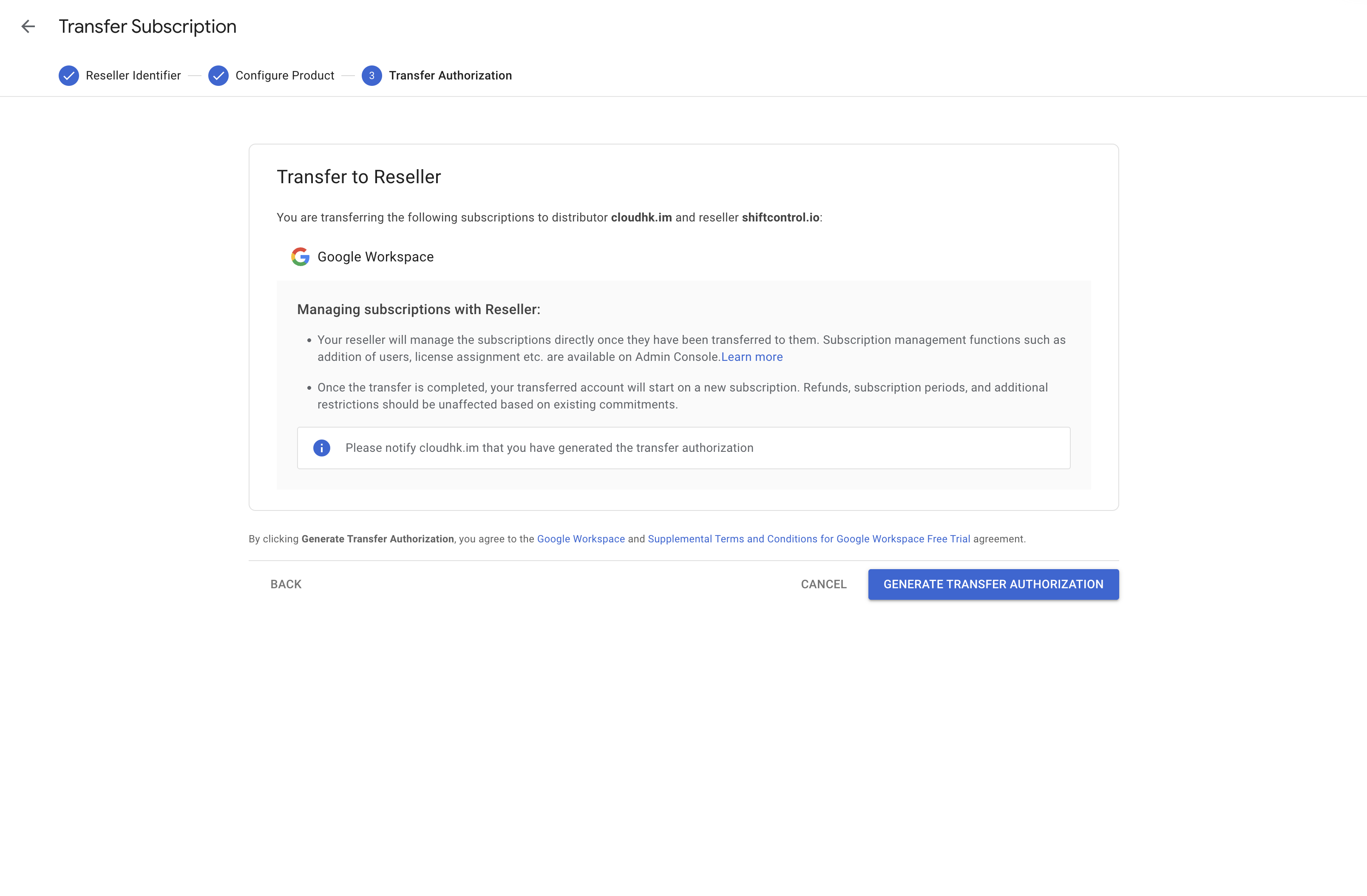 Generate Transfer Authorization